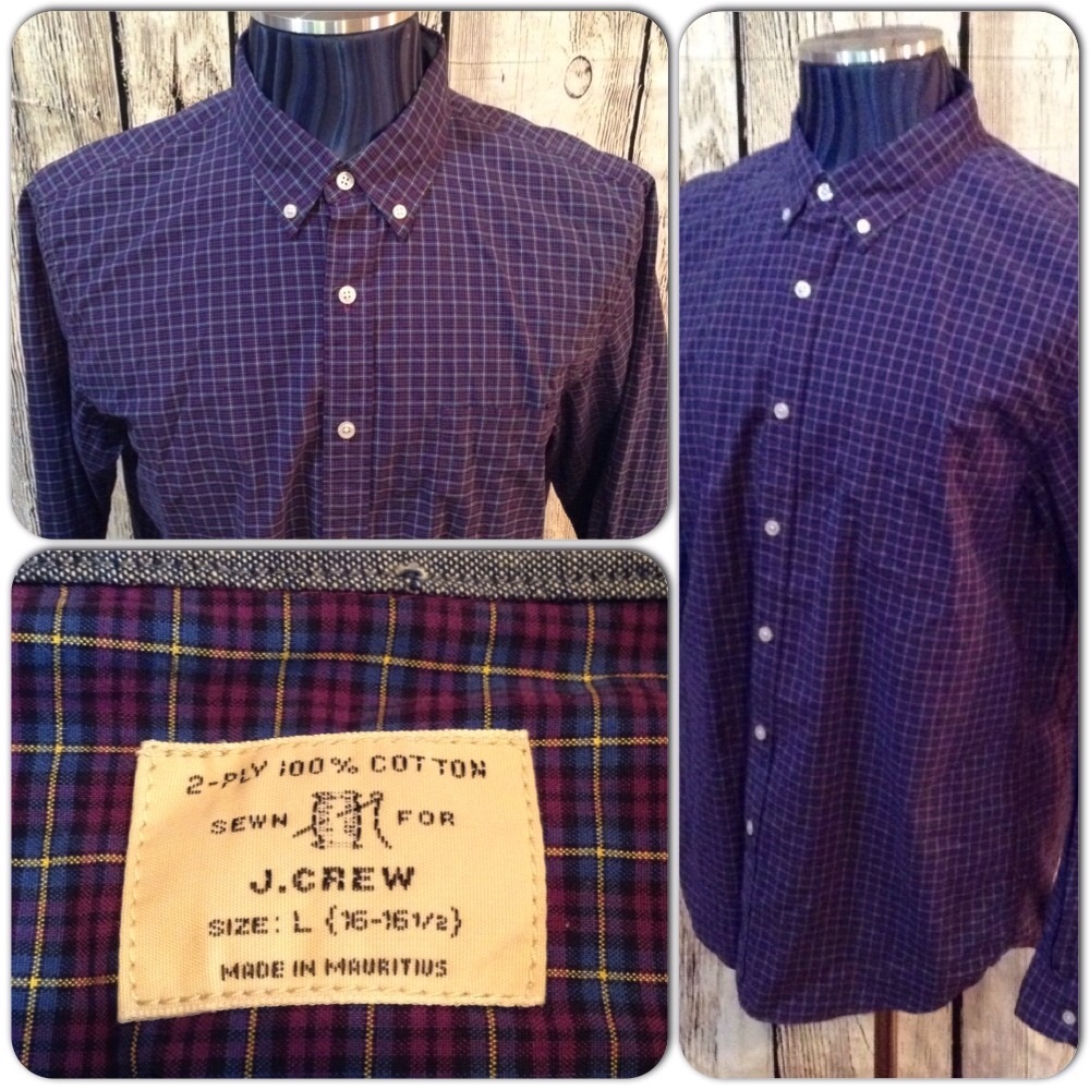 J. Crew Button Down Shirt Men L Purple Check H1-80
